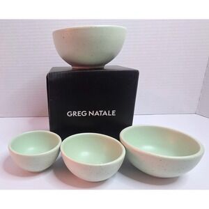 Greg Natale Ceramic Measuring Cup Set 4 Piece Speckled Sage Green Nesting Bowls